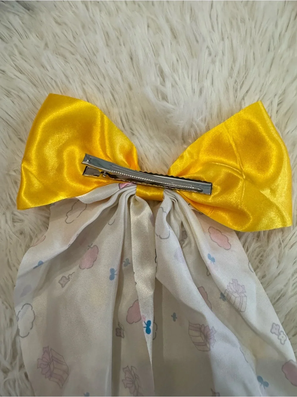 Pompompurin Yellow silky coquette Bow Scarf Hair pin with Cute Character Print